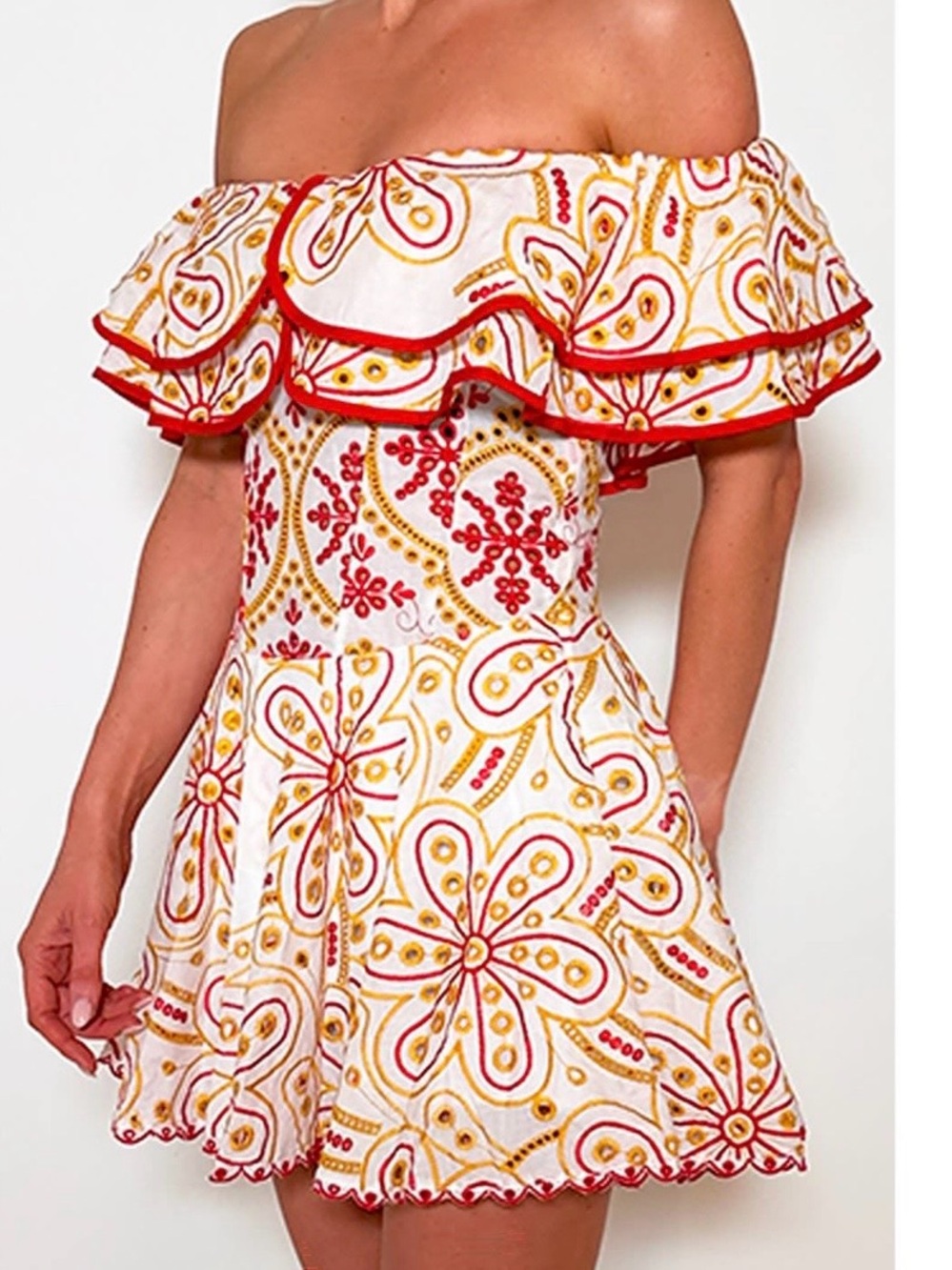NWT Catchall a-line dress with Embroidery hollow out Rufle mini dress size S